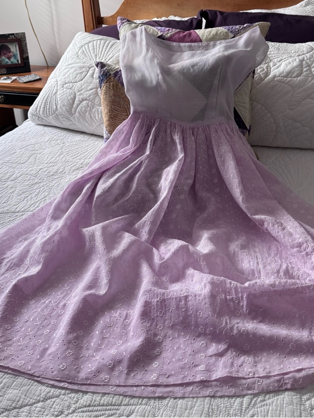 1960s handmade lavender Eyelet Midi Dress - Women's Sleeveless Summer Dress
